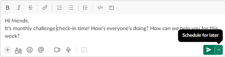 The dropdown menu 'Schedule for later' in a message input on Slack